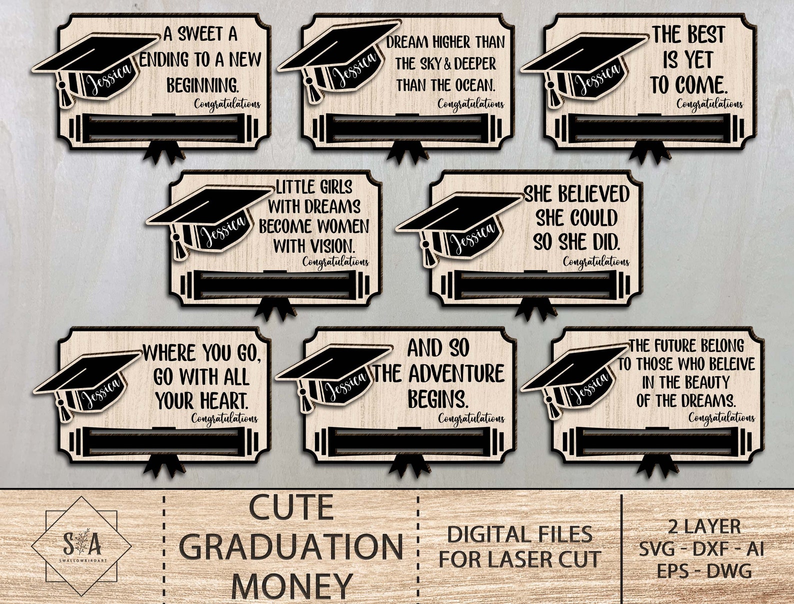 Bundle Graduation Money Gift Card Holder Laser Cut, Class of 2023 ...
