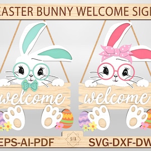 Easter Door Hanger Svg, Easter Welcome Sign Svg, Cute Bunny Cutfile Svg, Easter Decoration Laser ,Easter Glowforge Svg, Files For Cricut