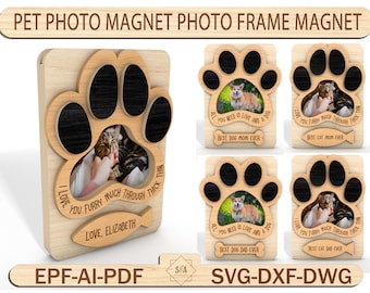 Moldura para fotos de animais de estimação, ímã para fotos, arquivo para amantes de animais de estimação, moldura para fotos de cachorro SVG, a melhor mãe de gato de todos os tempos, moldura de madeira para fotos de animais de estimação SVG, arquivo pronto para laser