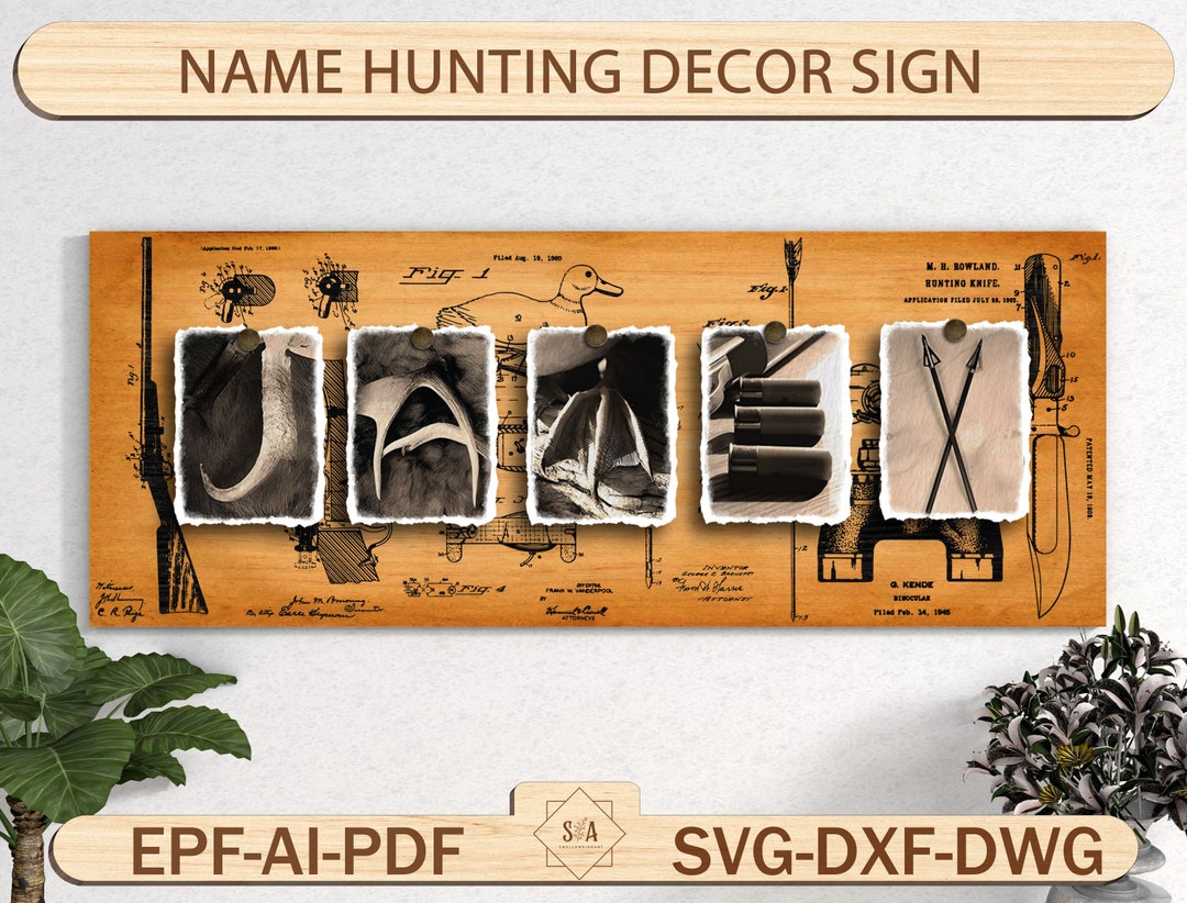 Father's Day Hunting Wood Sign, Fathers Day Vintage Hunting Name Art ...