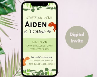 Dinosaurier Einladung zum Geburtstag | Dinosaurier Party Einladung | Digitale Dinosaurier Invite | Dino Geburtstagseinladungen für Smartphones