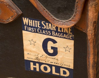 SS Cymric steamship  White Star Line trinket dome trunk with labels vintage