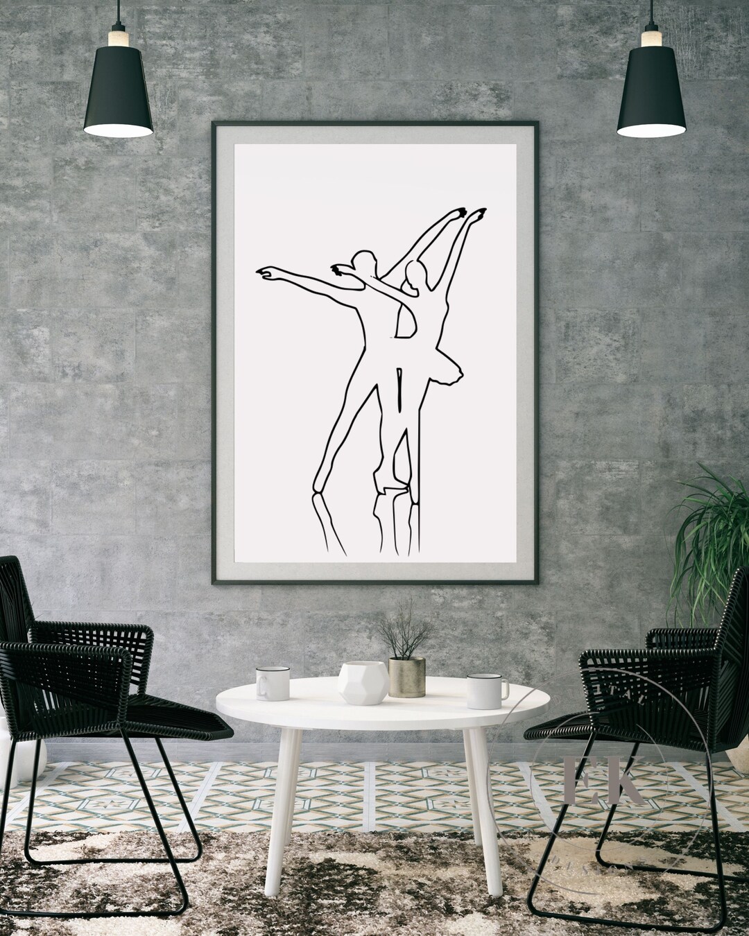 Ballerina Couple Wall Art Dance Wall Décor Printable Line Art Printable
