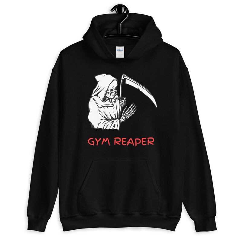 Cool Black Gym Hoodie, Grim Reaper Hoodie, Gym Wear, Grahic Design