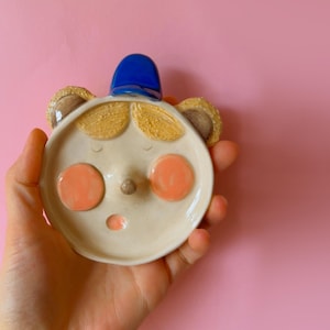 Ceramic Tray, Bear Trinket Dish, Handmade Glazed Ceramic Jewelry Dish, Hand Painted and Hand Shaped Catchall Tray