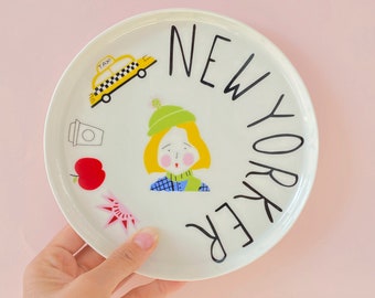 New Yorker Plate / Fine Porcelain Wall Plate, Cool Wall Plate, Unique Serving Plate, Cool Plate