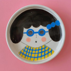 Mini Checkered Girl Plate / Handmade Ceramic Plate, Cool Wall Plate, Unique Serving Plate, Cute Plate