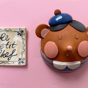 Le Petit Chef Wall Object | Handmade Glazed Ceramic Wall Art, Original Design Wall MAsj for Kids, Minimalist Home Decoration