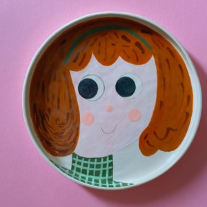 Girl Tableware | Handmade Glazed Ceramic Serving Plate, Hand Painted Aesthetic Wall Plate