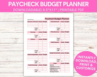 Paycheck Budget | Budget by Paycheck | Finance Tracker or Planner | Monthly or Weekly Spending Goals | Printable US Letter A4 PDF