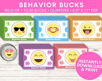 Behavior Bucks | Mom Bucks | Dad Bucks | Chore Bucks | Star System | Printable PDF | Downloadable | For Boys & Girls