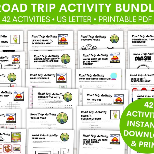 Kids Road Trip Activity & Games Bundle for Toddlers, Teens, Tweens | Printable Book or Kit for Summer Family Road Trip | For Girls or Boys