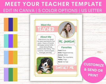 Meet the Teacher Customizable Canva Template | 8.5" x 11" US Letter | Print or Email | Teacher Introduction