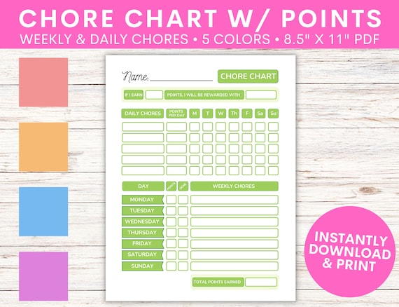 Kids Chore Chart With Point System Children's Allowance - Etsy