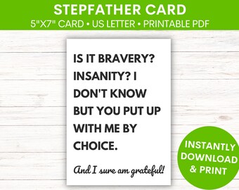 Stepfather Greeting Card | Funny Father's Day | Card for Stepdad | From Son | From Daughter | Funny Printable PDF Card