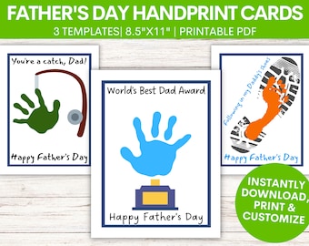 Father's Day Handprint Keepsake Card Templates | Hand Print Craft for Kids | Keepsake Art Gift | Toddler Dad's Day Gift | Printable PDF