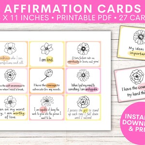 Cartes d'affirmation | Cartes d'encouragement | Affirmations de pleine conscience | Cartes de pensées puissantes | Citations positives | Imprimable | Numérique