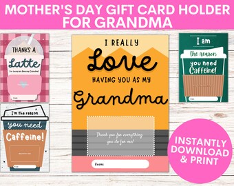Grandma's Mother's Day Coffee Gift Card Holder | Mom's Day Gift for Grandmother | Thank You Coffee Gift Card Holder | Printable PDF