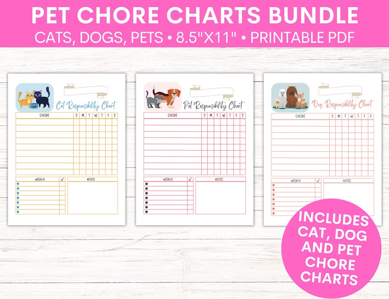 Pet Responsibility Chart for Kids Children and Teens Dog and Cat Chore