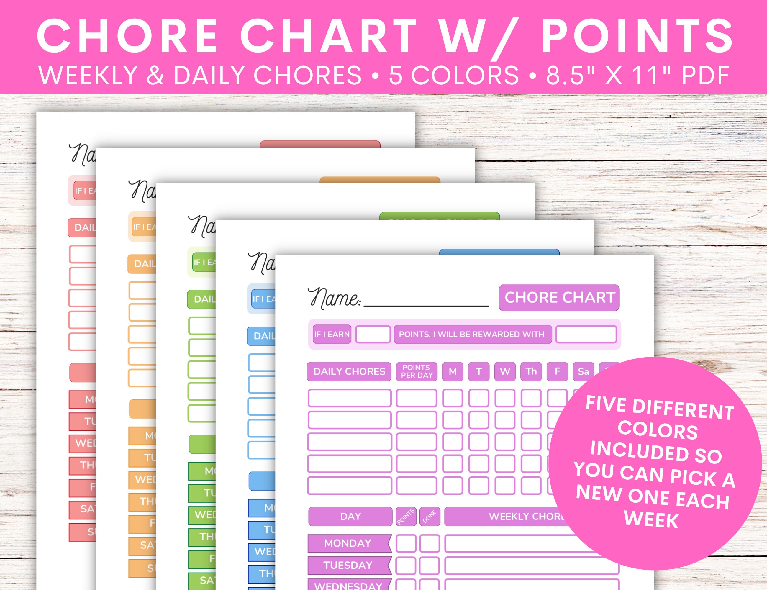 Kids Chore Chart With Point System | Children's Allowance Tracker ...
