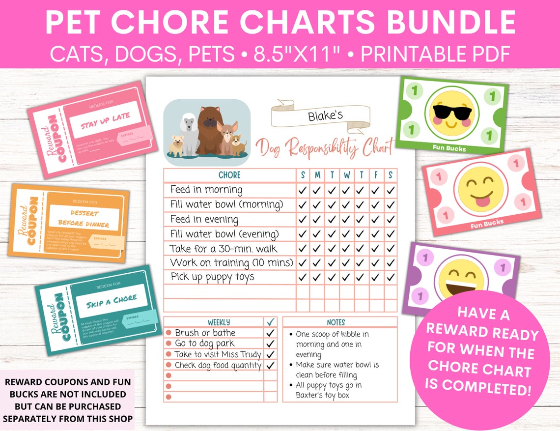 Pet Responsibility Chart for Kids | Children and Teens Dog and Cat ...