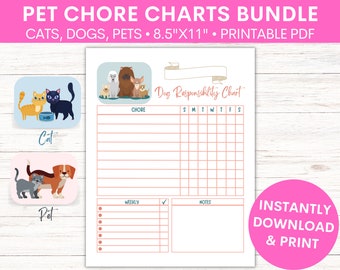 Pet Responsibility Chart for Kids | Children and Teens Dog and Cat Chore Chart | Printable | Downloadable | Daily & Weekly Routine Chart