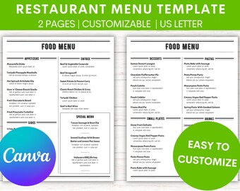 Menu Template | Price List | Editable | Customize in Canva | Restaurant Cafe Coffee Bakery Bar Menu | Food and Drink | Printable PDF