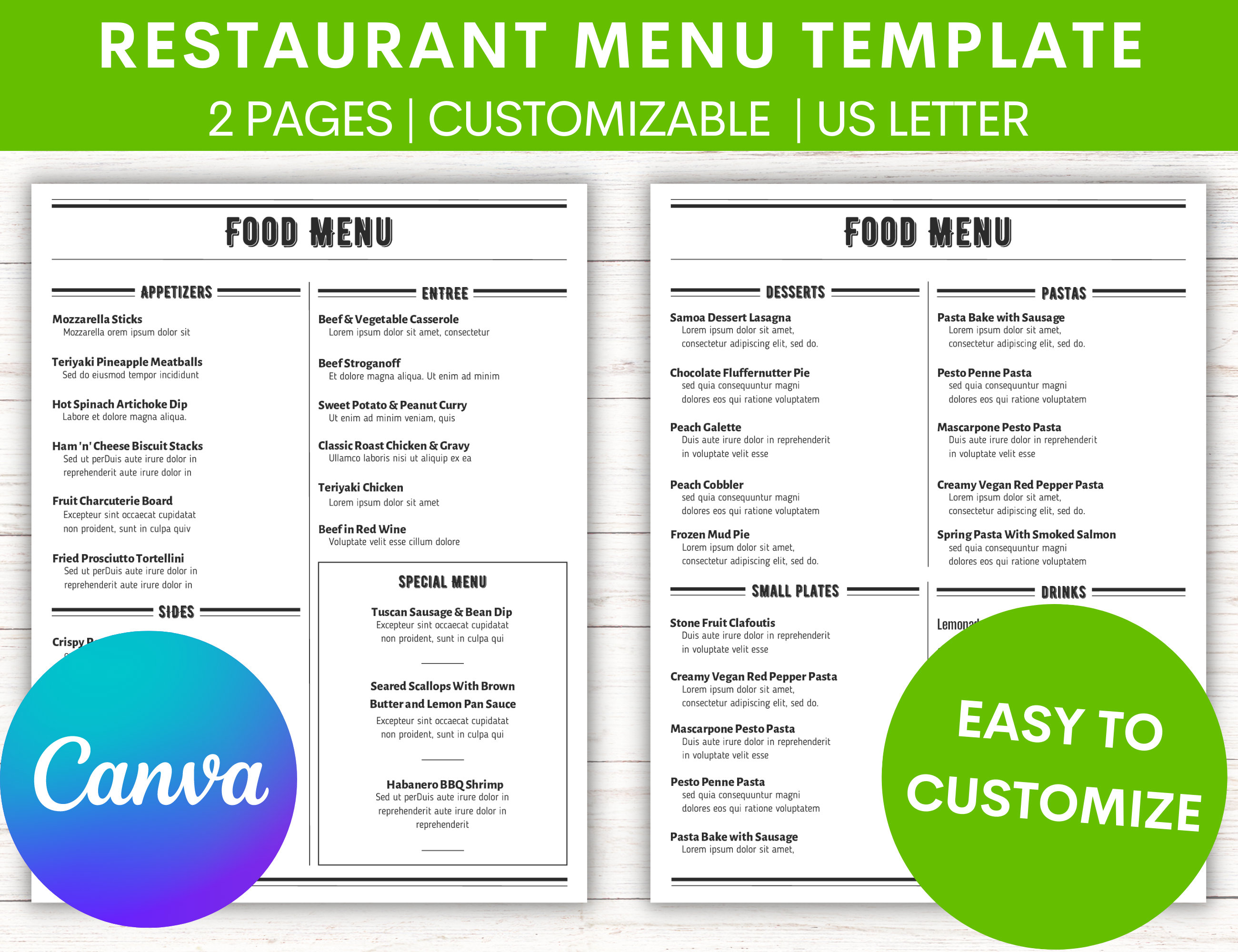Menu Template | Price List | Editable | Customize in Canva | Restaurant ...