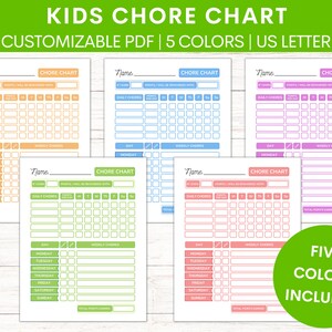 Customizable Kids Chore Chart With Point System | Fillable, Editable ...