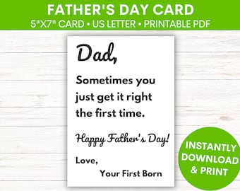 Father's Day Greeting Card from First Born | Funny Card for Dad | From Son | From Daughter | Funny Printable PDF Card