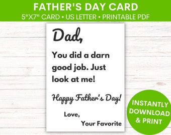 Father's Day Greeting Card | Funny Card for Dad | From Son | From Daughter | Funny Printable PDF Card | Card for Dad | Printable PDF