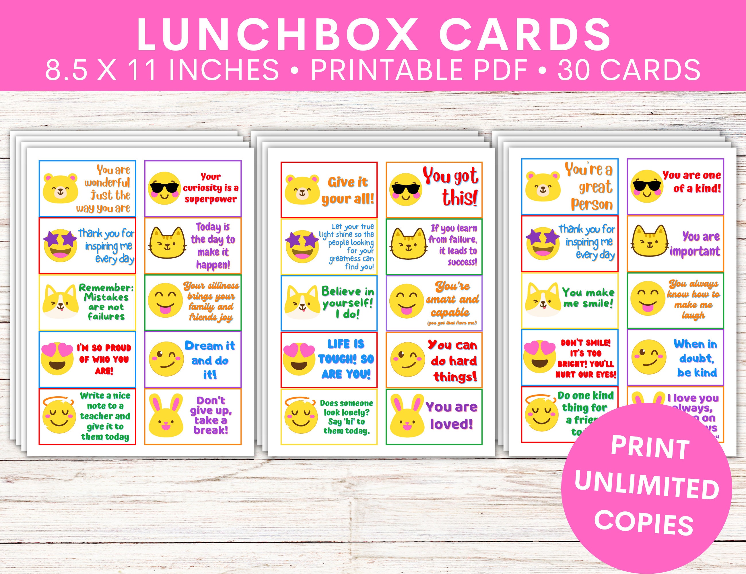 Lunchbox Notes for Kids | Positive Lunch Box Cards | Colorful Inspiring ...