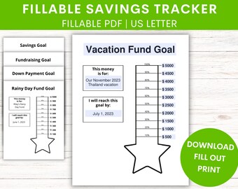 Fillable Savings or Fundraiser Tracker Printable PDF | For Kids Teens Adults | Customizable, Editable | Rainy Day or Vacation Fund
