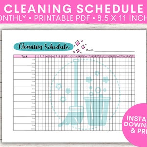 Monthly Cleaning Schedule | Cleaning Tracker | Cleaning Log | Cleaning Journal | Printable | Digital