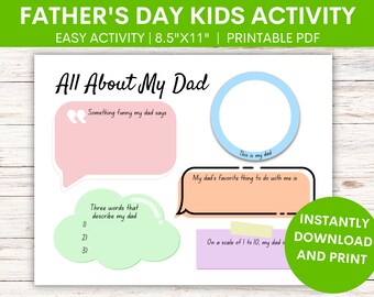 All About My Dad | For Father Dad Stepdad Stepfather | Father's Day Activity | Printable | Digital