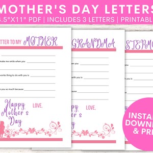 Carta del Día de la Madre / Carta de Madrastra / Carta de la Abuela / Tarjeta del Día de la Madre / Imprimible / Digital
