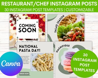 Restaurant Bakery or Chef Instagram Post Templates | Customize in Canva | Influencer Branding Templates | Food Marketing | Printable PDF