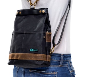 Women’s Mini Backpack | Black-Tan Color | Convertible Mini Backpack | Canvas Leather Backpack | Cute Backpack-Cross Body-Tote Bag