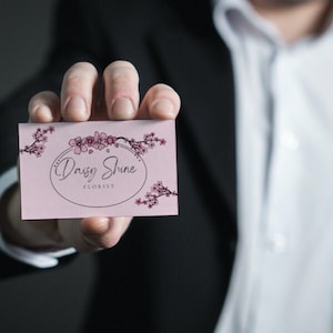 Digital-editable business card, pink aesthetic flowers