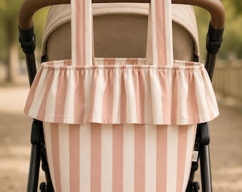 Pram Bag, Stroller Bag, Baby Stroller Organizer Bag, Pink Stripes