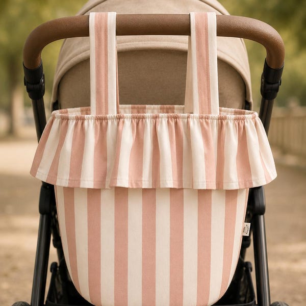 Pram Bag, Stroller Bag, Baby Stroller Organizer Bag, Pink Stripes