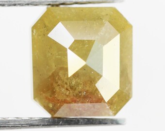 2.39 Ct Emerald Cut Greenish Yellow Diamond, Rustic Antique Diamond