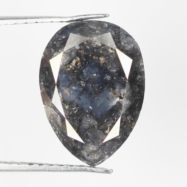4.11 CT, 13.0 X 9.4 MM / Diamante de talla pera con sal y pimienta / Diamante natural extraído de la tierra suelta para anillo de compromiso y anillo de bodas