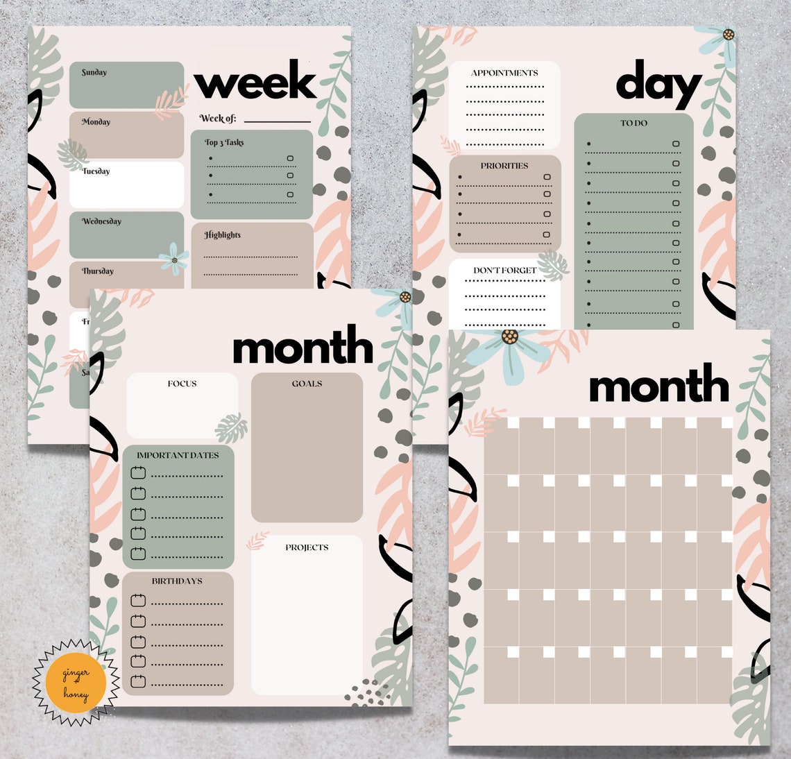 Daily Weekly Monthly Planner Bundle Modern Floral PDF - Etsy