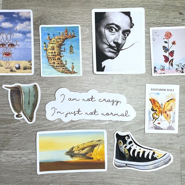 Salvador Dali Vinyl Sticker Set - 9.  Choose Matte or Laminated Finish - Surreal Art Collection.   Art lover gift