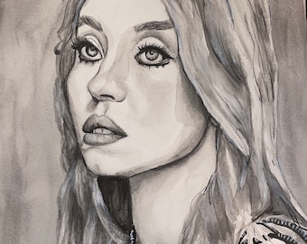 Euphoria Cassie Sydney Sweeney Tinta Pintura Impresión Negro Blanco