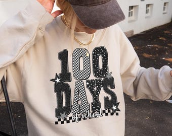 100 Days Of School Sweatshirt, Retro Teacher Shirt, Checkered 100th Day, Leopard Print 100 Days, Kindergarten Teacher Gift, Elementary Top