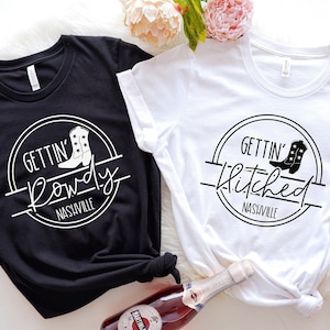 Nashville Bachelorette Shirts: Getting Hitched Rowdy, Western Party Favors