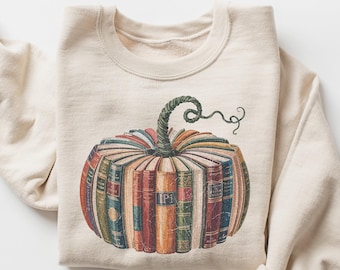 Book Pumpkin Sweatshirt: Retro Book Lover Fall Outfit