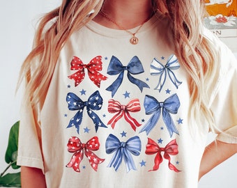 USA Shirt, Womens 4th of July Shirt, Red White and Blue, Coquette Fourth of July Shirt, USA Graphic Tee, Trendy 4th of July, Patriotic Shirt